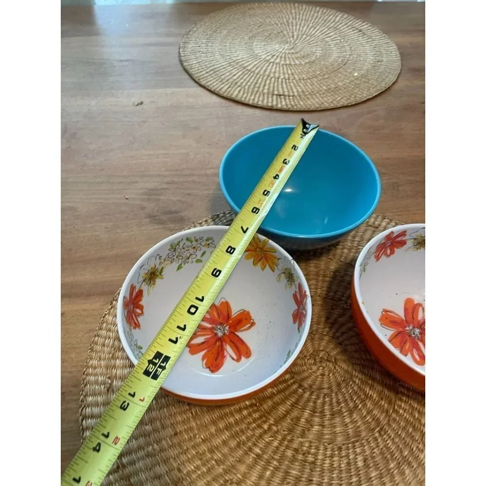 Precidio Melamine Floral Orange Bowls & Blue Bowl